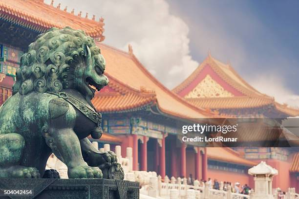 la cité interdite, à beijing - lion city photos et images de collection