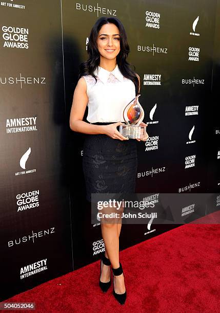 Actress Nazanin Boniadi attends the Art For Amnesty Pre-Golden Globes Recognition Brunch at Chateau Marmont on January 8, 2016 in Los Angeles,...