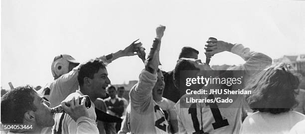 Lacrosse, Freshmen Candid shot taken of the Freshmen lacrosse team following their victory over Maryland at College Park, 1956. .