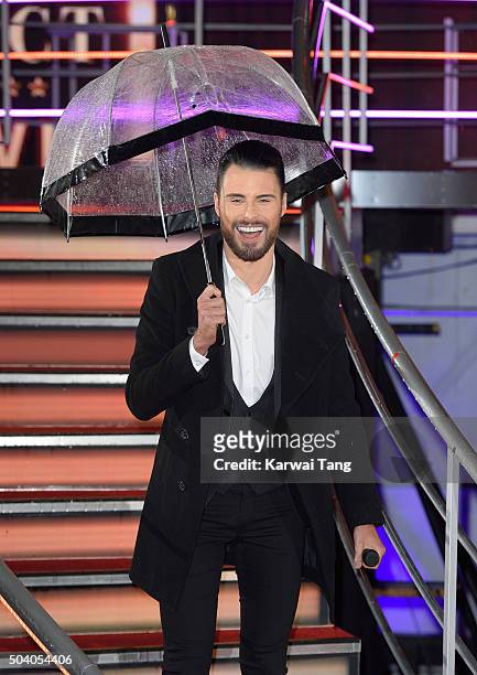 Rylan Clark presents from the Big Brother house at Elstree Studios on January 8, 2016 in Borehamwood, England.