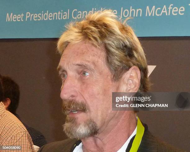 John McAfee speaks to the press at the Consumer Electronics Show in Las Vegas on January 5, 2016. John McAfee, the antivirus software pioneer and...