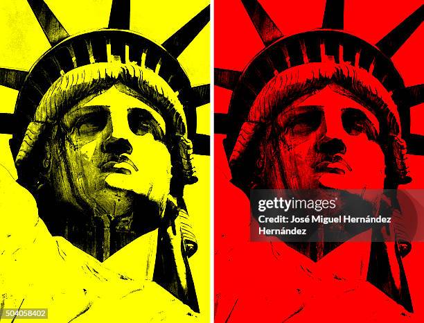 stockillustraties, clipart, cartoons en iconen met the statue of liberty pop art style (primary colors) - rojo