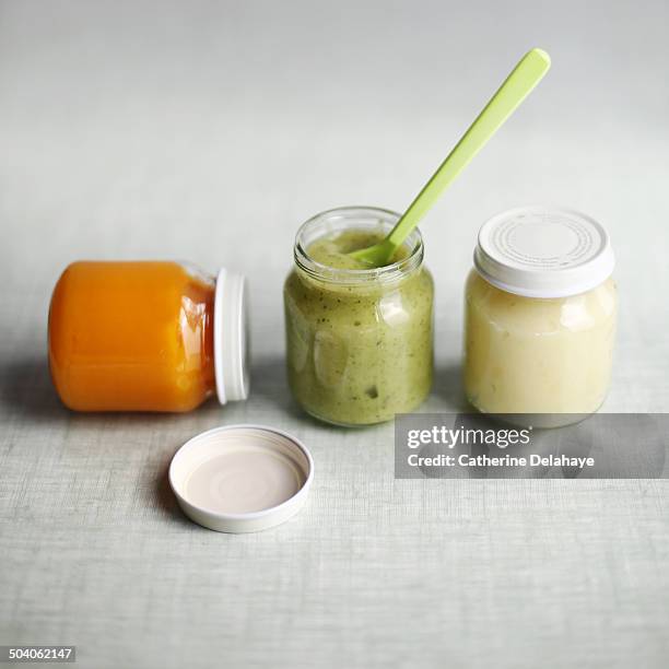 close-up of baby jars - baby food jar stock pictures, royalty-free photos & images