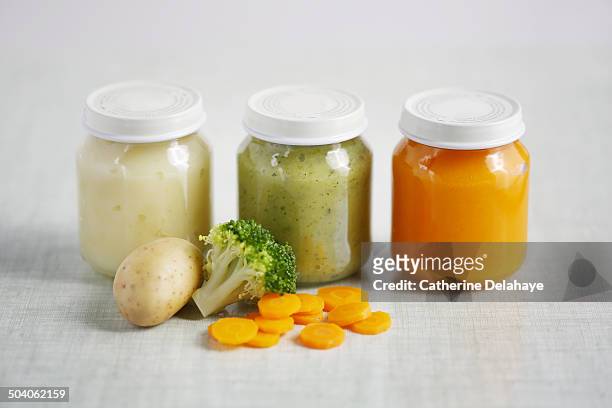close-up of baby jars - baby food jar stock pictures, royalty-free photos & images