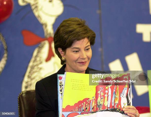 First Lady Laura Bush visiting local Washington DC elementary school on what would have been the 98th birthday of Dr. Seuss, to promote the Read...