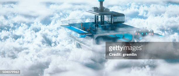 futuristic living, villa above the clouds - futuristic house stock pictures, royalty-free photos & images