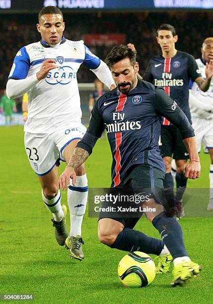 Ezequiel Lavezzi of Paris Saint-Germain in action during the French Ligue 1 between Paris Saint-Germain and SC Bastia at Parc Des Princes on january...