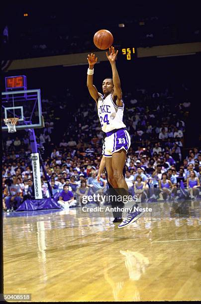 Tournament. Duke Johnny Dawkins in action alone, shooting vs Old Dominion.