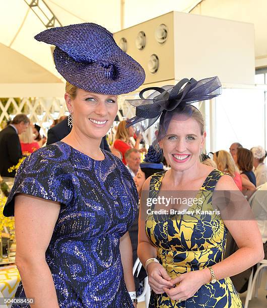 Zara Phillips and Queensland Minister for Education Kate Jones attend the Magic Millions Raceday at Gold Coast Turf Club on January 9, 2016 in Gold...
