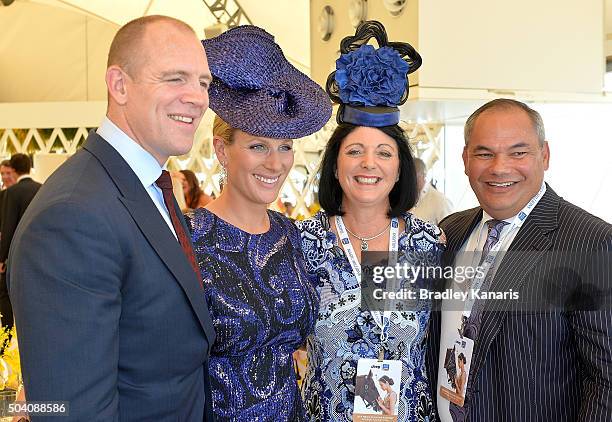 Mike Tindall, Zara Phillips, Ruth Tate and Gold Coast Mayor Tom Tate attend the Magic Millions Raceday at Gold Coast Turf Club on January 9, 2016 in...