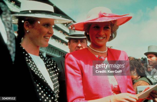 ) England's Sarah Ferguson, Duchess of York, & Princess Diana at Epsom Derby.