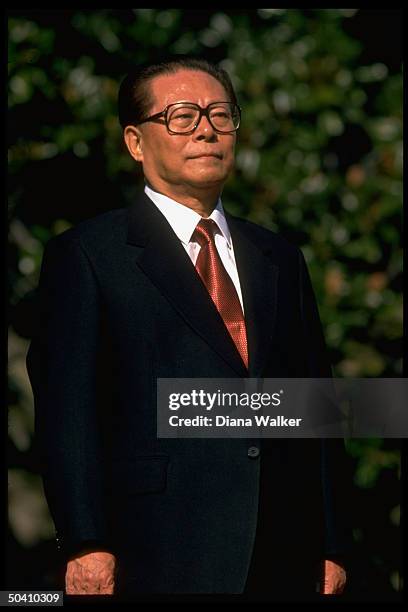 Chinese Pres. Jiang Zemin at state visit arrival ceremony on White House South Lawn.