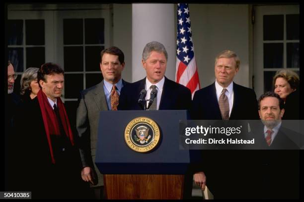 Pres. Bill Clinton announcing minimum wage reform at White House .