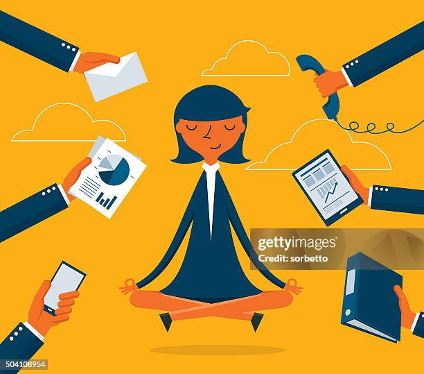 businesswoman meditation - administrative professionals 幅插畫檔、美工圖案、卡通及圖標