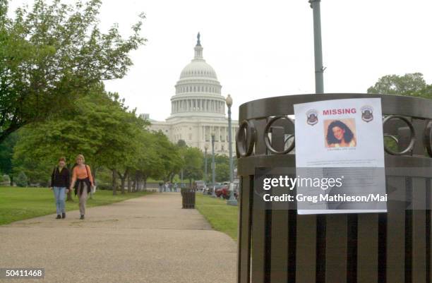 Missing person sign re Washington intern Chandra Levy posted near the Capitol.