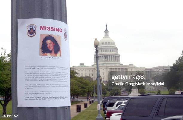 Missing person sign re Washington intern Chandra Levy posted near the Capitol.