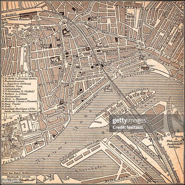 stockillustraties, clipart, cartoons en iconen met map of rotterdam 1898 - europa figuren uit de klassieke mythologie