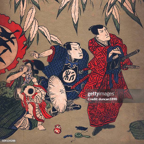 japanese art - the forty seven ronin - samurai stock illustrations