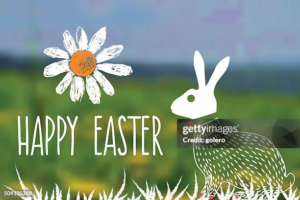 line art easter bunny on green blurred spring meadow - spring background blurred stock illustrations
