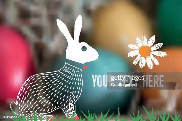 line easter bunny on colorful blurred easter nest background - blank postcard background stock illustrations