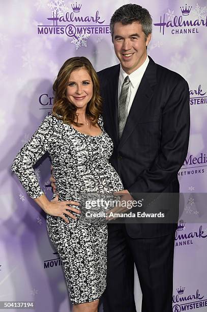 Actress Kellie Martin and her husband Keith Christian arrive at the Hallmark Channel and Hallmark Movies and Mysteries Winter 2016 TCA Press Tour at...