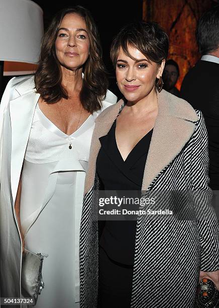 Kelly Klein and Alyssa Milano attend Photographs by Kelly Klein Hosted by Barry Diller and Jason Weinberg at BOA Steakhouse on January 8, 2016 in...