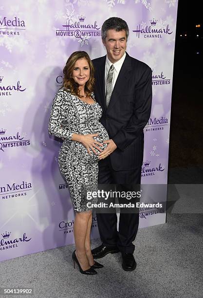 Actress Kellie Martin and her husband Keith Christian arrive at the Hallmark Channel and Hallmark Movies and Mysteries Winter 2016 TCA Press Tour at...