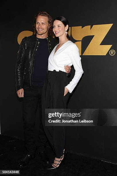 Sam Heughan and Caitriona Balfe attend the STARZ Pre-Golden Globe Celebration at Chateau Marmont on January 8, 2016 in Los Angeles, California.