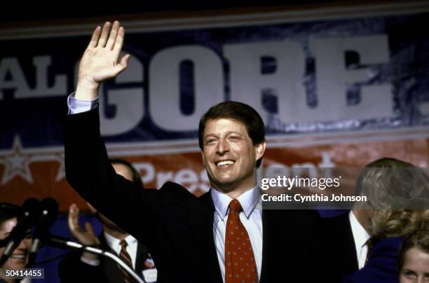 Senator Al Gore celebrating his victory in the Super Tuesday Presidential Primary.