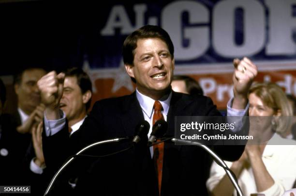 Senator Al Gore celebrating his victory in the Super Tuesday Presidential Primary.