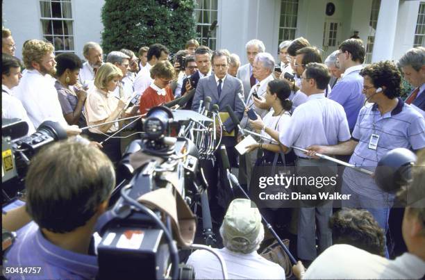 After meeting with President Reagan regarding Soviet Leader Gorbachev, Senators George Mitchell , Robert Byrd , Paul Sarbanes , Claiborne Pell and...