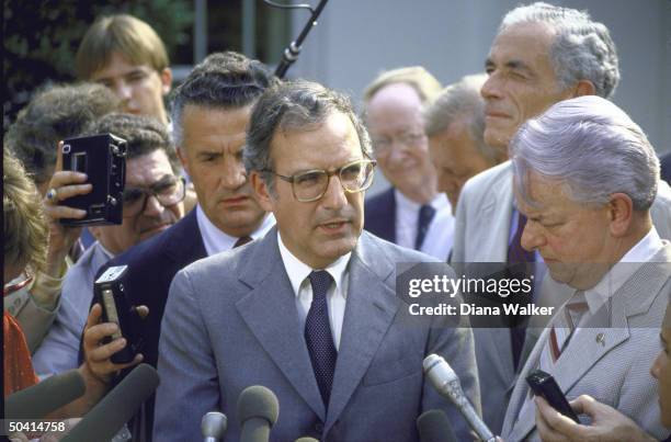 After meeting with President Reagan regarding Soviet Leader Gorbachev, Senators George Mitchell , Robert Byrd , Paul Sarbanes , Claiborne Pell and...