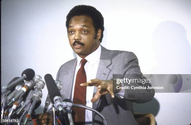 Black Leader, Rev. Jesse L. Jackson at a press conference regarding President Reagan's sanctions against South Africa.