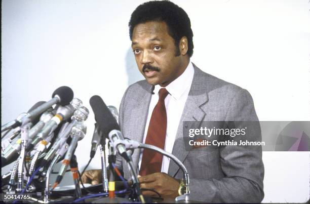 Black Leader, Rev. Jesse L. Jackson at a press conference regarding President Reagan's sanctions against South Africa.