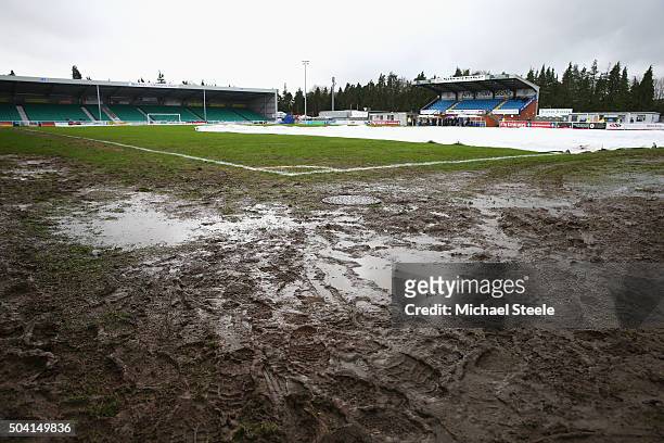 General view showing the muddy conditions pitch side prior to the Emirates FA Cup third round match between Eastleigh and Bolton Wanderers at...