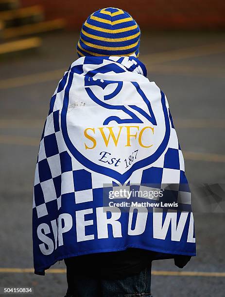 Young Sheffield Wednesday supporter walks to the ground ahead of The Emirates FA Cup Third Round match betwen Sheffield Wednesday and Fulham at...