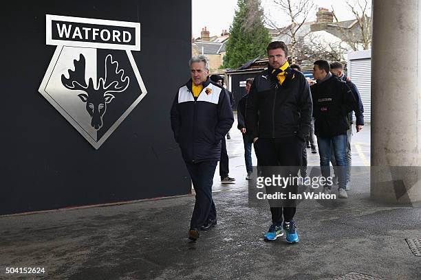 Watford supporters arrive at the stadium prior to the Emirates FA Cup Third Round match between Watford and Newcastle United at Vicarage Road on...