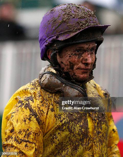 Jamie Moore riding Mountainous win The Coral Welsh Grand National at Chepstow racecourse on January 09, 2016 in Chepstow, Wales.