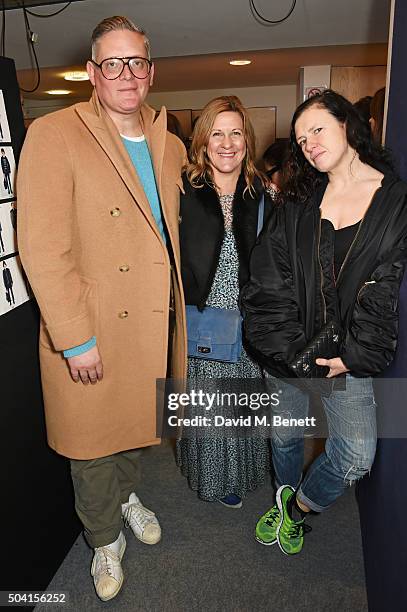 Giles Deacon, Jane Bruton and Katie Grand attend the Coach FW16 show front row during London Collections Men at The Lindley Hall on January 9, 2016...