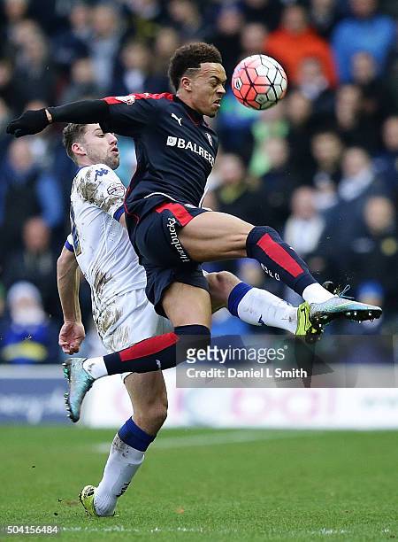 Shay Facey of Rotherham United FC intercepts Charlie Taylor of Leeds United during The Emirates FA Cup Third Round match between Leeds United and...