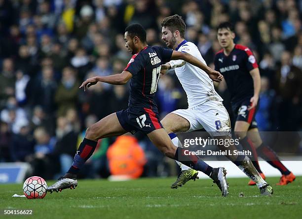 Grant Ward of Rotherham United FC maintains control over Luke Murphy of Leeds United FC during The Emirates FA Cup Third Round match between Leeds...