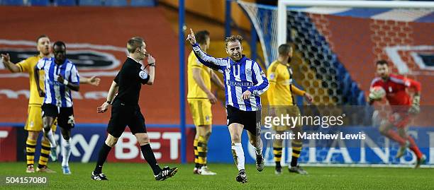 Barry Bannan of Sheffield Wednesday celebrates his goal during The Emirates FA Cup Third Round match betwen Sheffield Wednesday and Fulham at...
