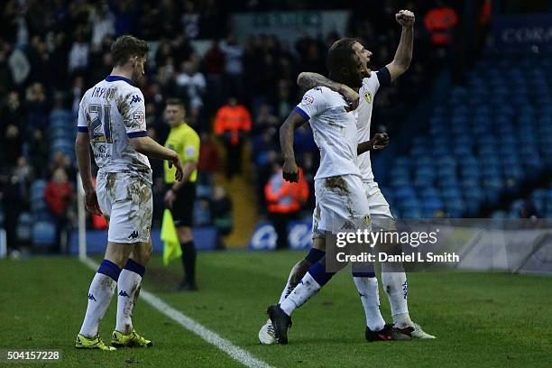 Leeds United FC celebrate after Mustafa Carayol of Leeds United FC scores the opening goal during The Emirates FA Cup Third Round match between Leeds...