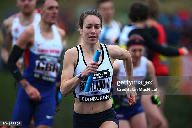 Steph Twell of Scotland competes in the Stewart Cup during the Great Edinburgh X Country in Holyrood Park on January 09, 2016 in Edinburgh, Scotland.