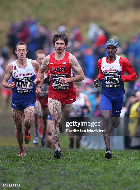 Garret Heath of the United States competes in the Men's 8km race during the Great Edinburgh X Country in Holyrood Park on January 09, 2016 in...