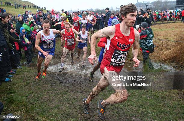 Garret Heath of the United States competes in the Men's 8km race during the Great Edinburgh X Country in Holyrood Park on January 09, 2016 in...
