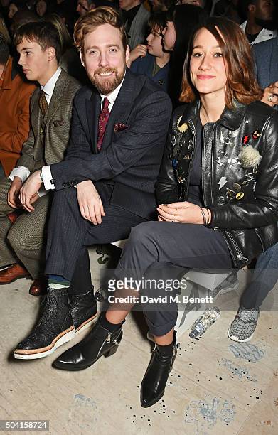 Ricky Wilson and Grace Zito attend the Oliver Spencer front row during London Collections Men AW16 at 180 The Strand on January 9, 2016 in London,...
