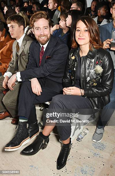 Ricky Wilson and Grace Zito attend the Oliver Spencer front row during London Collections Men AW16 at 180 The Strand on January 9, 2016 in London,...