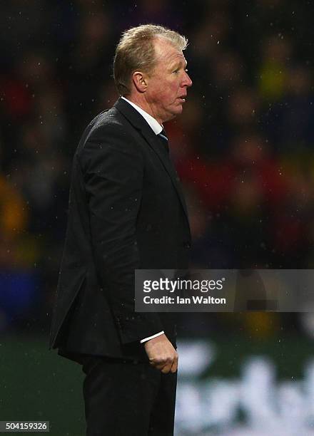 Steve McClaren manager of Newcastle United looks on during the Emirates FA Cup Third Round match between Watford and Newcastle United at Vicarage...