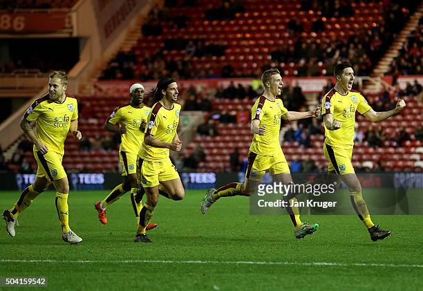 Stephen Ward of Burnley celebrates his goal during the Emirates FA Cup third round match between Middlesbrough and Burnley at Riverside Stadium on...